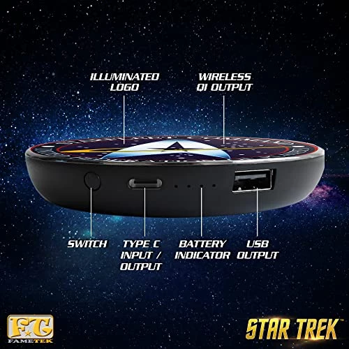 Star Trek Qi Wireless Charger With Built-in Backup Battery Pack For Wired And Wireless Charging. Portable Wireless Phone Charger With Starfleet Illuminated Logo. StarTrek Gifts, Collectibles, Gadgets 3 Star Trek Qi Wireless Charger With Built-in Backup Battery Pack For Wired And Wireless Charging. Portable Wireless Phone Charger With Starfleet Illuminated Logo. StarTrek Gifts, Collectibles, Gadgets - Image 3