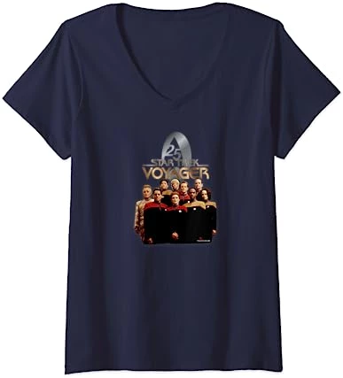 Womens Star Trek: Voyager 25 Gold Crew V-Neck T-Shirt 3 Womens Star Trek: Voyager 25 Gold Crew V-Neck T-Shirt - Image 3