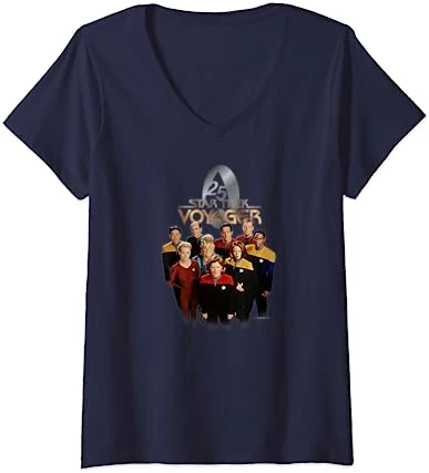 Womens Star Trek: Voyager Property Of U.S.S. Voyager 25 Gold 2 V-Neck T-Shirt 2 Womens Star Trek: Voyager Property Of U.S.S. Voyager 25 Gold 2 V-Neck T-Shirt - Image 2