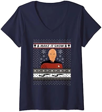 Womens Star Trek: The Next Generation Make It Snow V-Neck T-Shirt 2 Womens Star Trek: The Next Generation Make It Snow V-Neck T-Shirt - Image 2