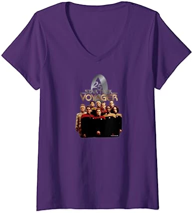 Womens Star Trek: Voyager 25 Gold Crew V-Neck T-Shirt 7 Womens Star Trek: Voyager 25 Gold Crew V-Neck T-Shirt - Image 7