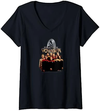 Womens Star Trek: Voyager 25 Gold Crew V-Neck T-Shirt 6 Womens Star Trek: Voyager 25 Gold Crew V-Neck T-Shirt - Image 6