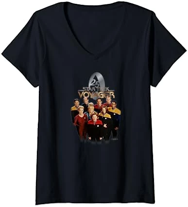 Womens Star Trek: Voyager Property Of U.S.S. Voyager 25 Gold 2 V-Neck T-Shirt 4 Womens Star Trek: Voyager Property Of U.S.S. Voyager 25 Gold 2 V-Neck T-Shirt - Image 4
