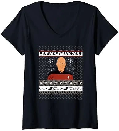 Womens Star Trek: The Next Generation Make It Snow V-Neck T-Shirt 4 Womens Star Trek: The Next Generation Make It Snow V-Neck T-Shirt - Image 4
