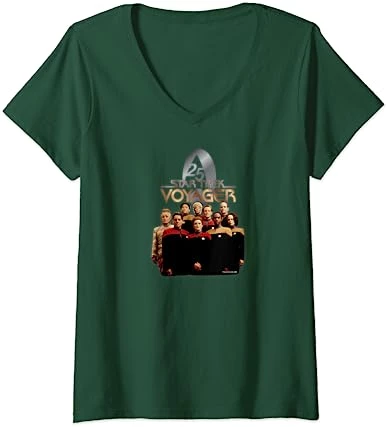 Womens Star Trek: Voyager 25 Gold Crew V-Neck T-Shirt 2 Womens Star Trek: Voyager 25 Gold Crew V-Neck T-Shirt - Image 2