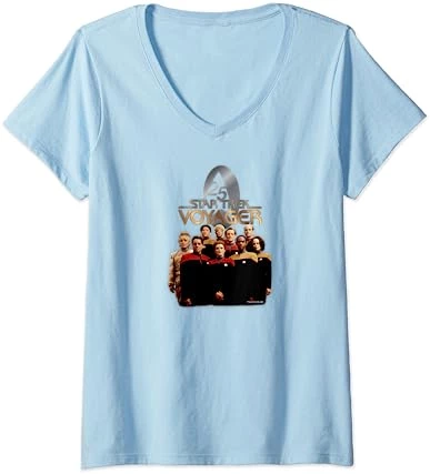 Womens Star Trek: Voyager 25 Gold Crew V-Neck T-Shirt 4 Womens Star Trek: Voyager 25 Gold Crew V-Neck T-Shirt - Image 4