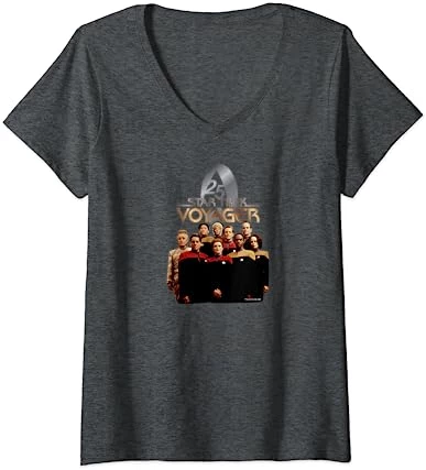 Womens Star Trek: Voyager 25 Gold Crew V-Neck T-Shirt 5 Womens Star Trek: Voyager 25 Gold Crew V-Neck T-Shirt - Image 5