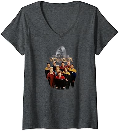 Womens Star Trek: Voyager Property Of U.S.S. Voyager 25 Gold 2 V-Neck T-Shirt 3 Womens Star Trek: Voyager Property Of U.S.S. Voyager 25 Gold 2 V-Neck T-Shirt - Image 3